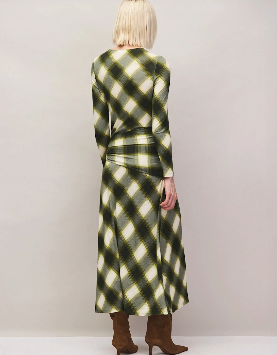 Green Check Scarf Waist Dress