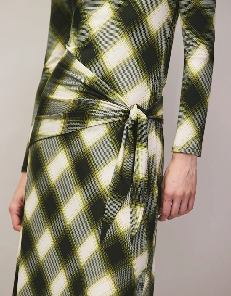 Green Check Scarf Waist Dress