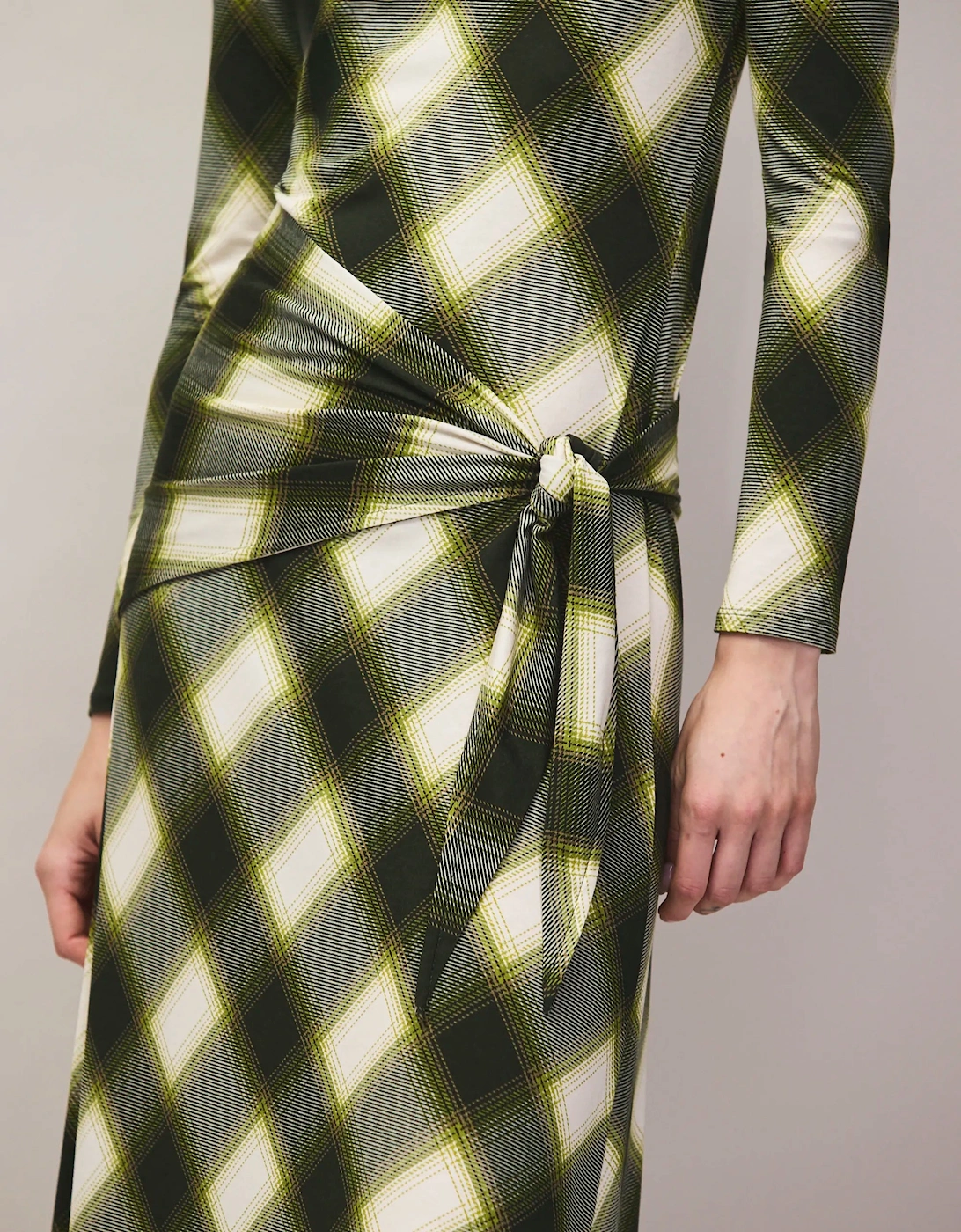 Green Check Scarf Waist Dress