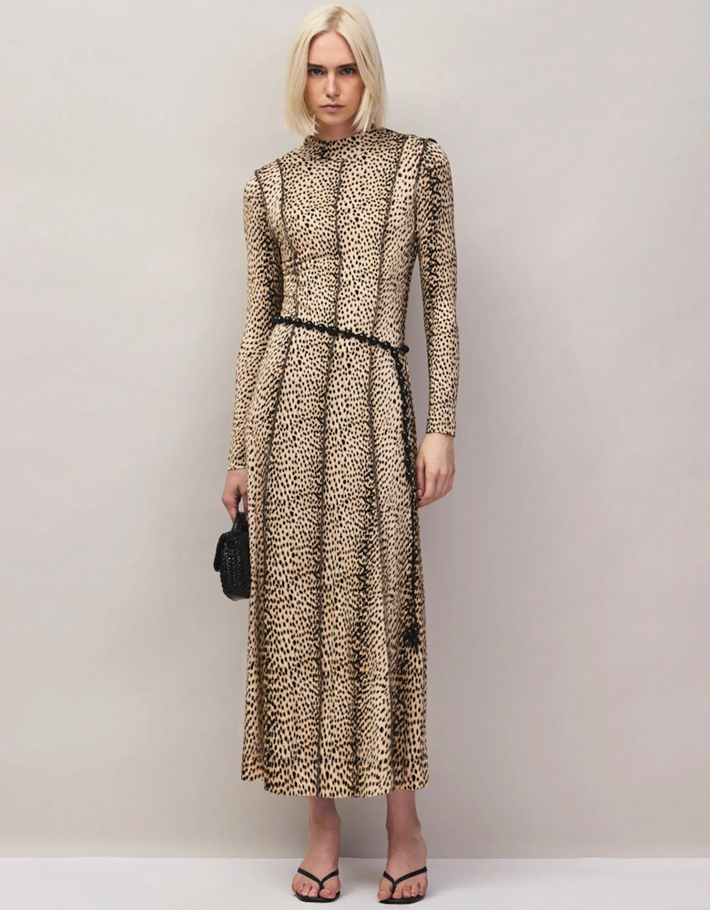 Animal Print Seam Detail Midi Dress