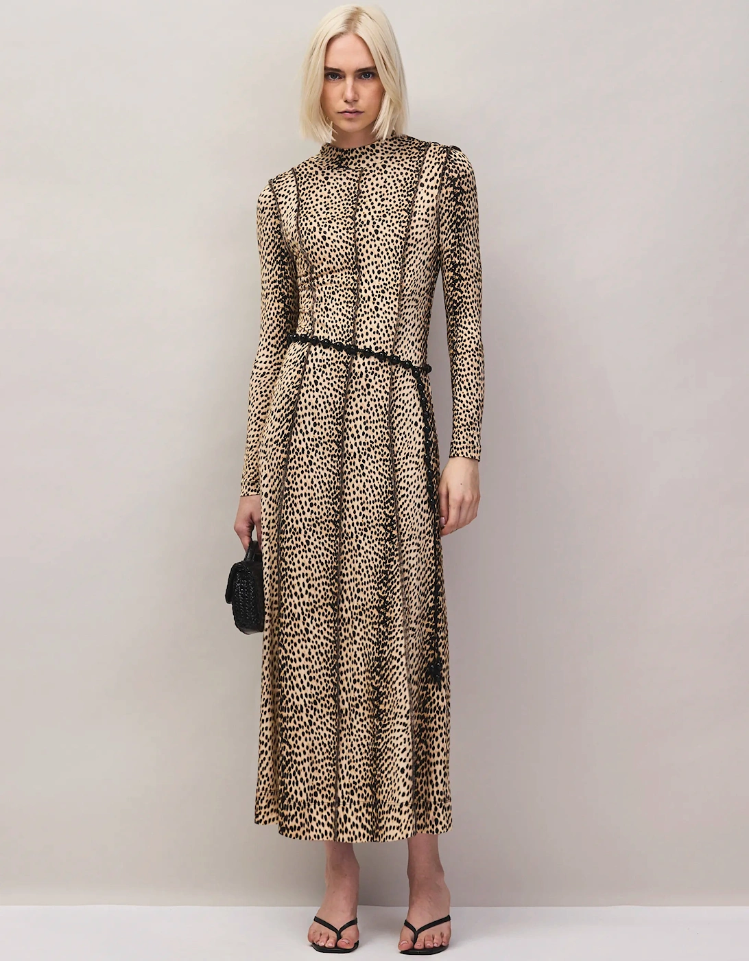 Animal Print Seam Detail Midi Dress