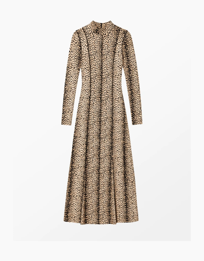 Animal Print Seam Detail Midi Dress
