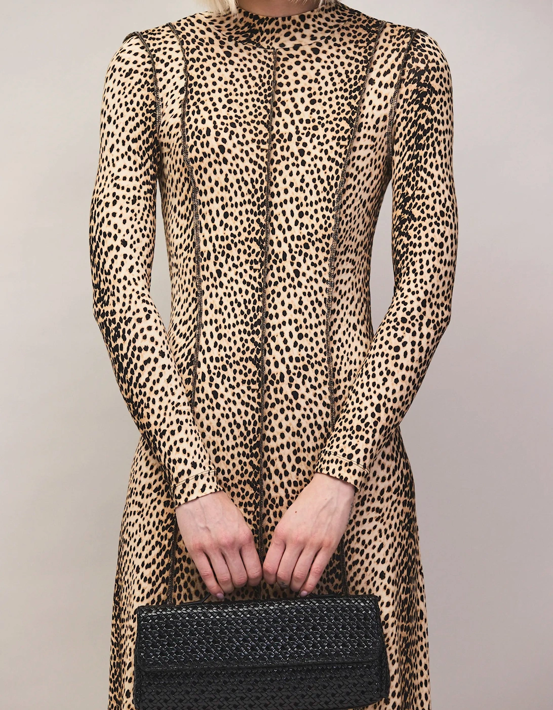 Animal Print Seam Detail Midi Dress