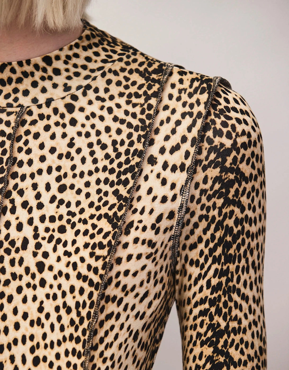 Animal Print Seam Detail Midi Dress
