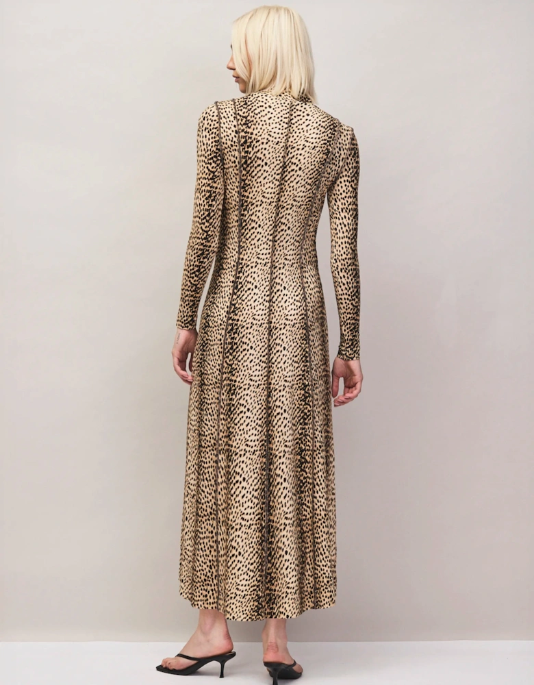 Animal Print Seam Detail Midi Dress