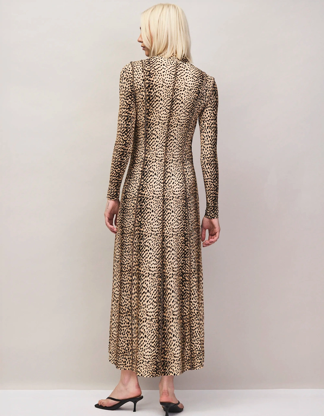 Animal Print Seam Detail Midi Dress