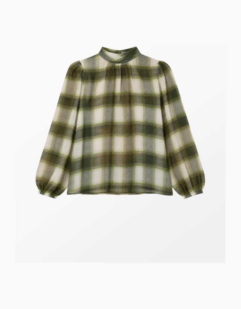 Green Check Scarf Detail Chiffon Blouse