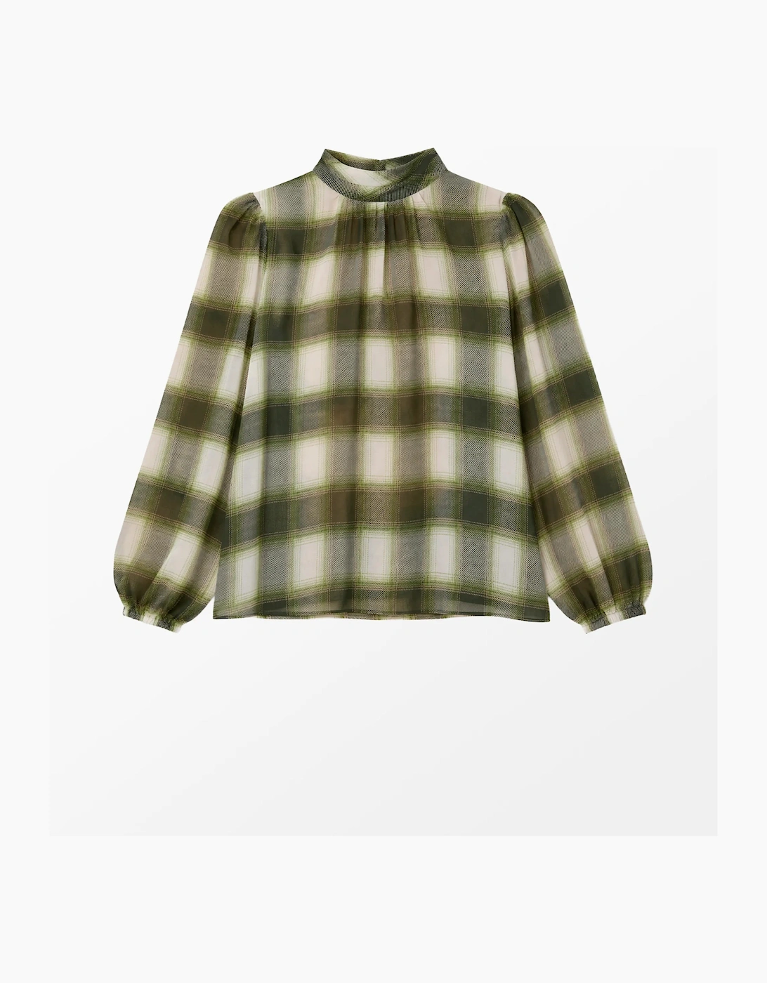 RO&ZO RO&ZO Women's Green Check Scarf Detail Chiffon Blouse