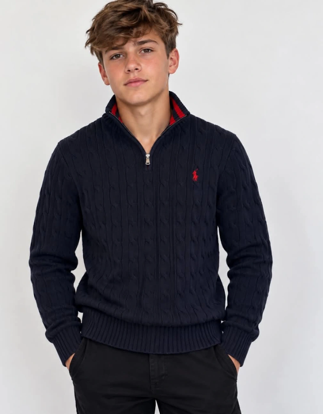 RALPH LAUREN NAVY CABLE KNIT ZIP PULLOVER 68894017
