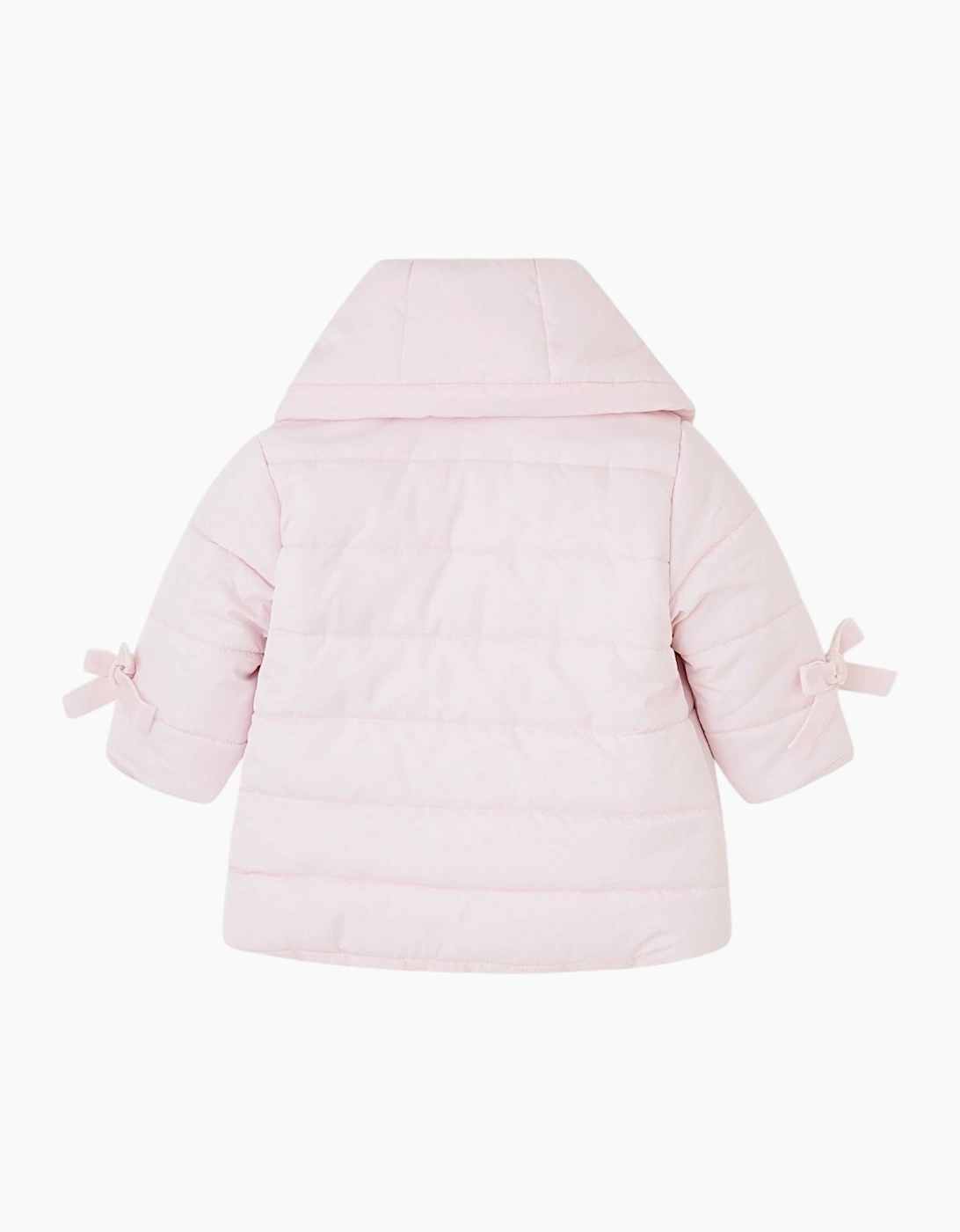 Girls Pale Pink Velvet Bow Parka Coat