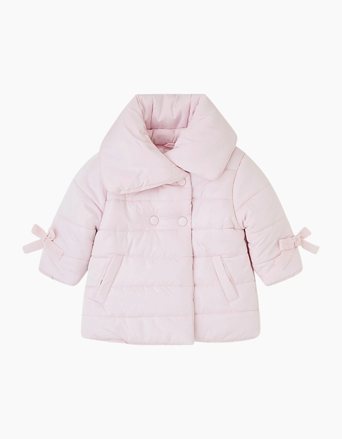 Girls Pale Pink Velvet Bow Parka Coat