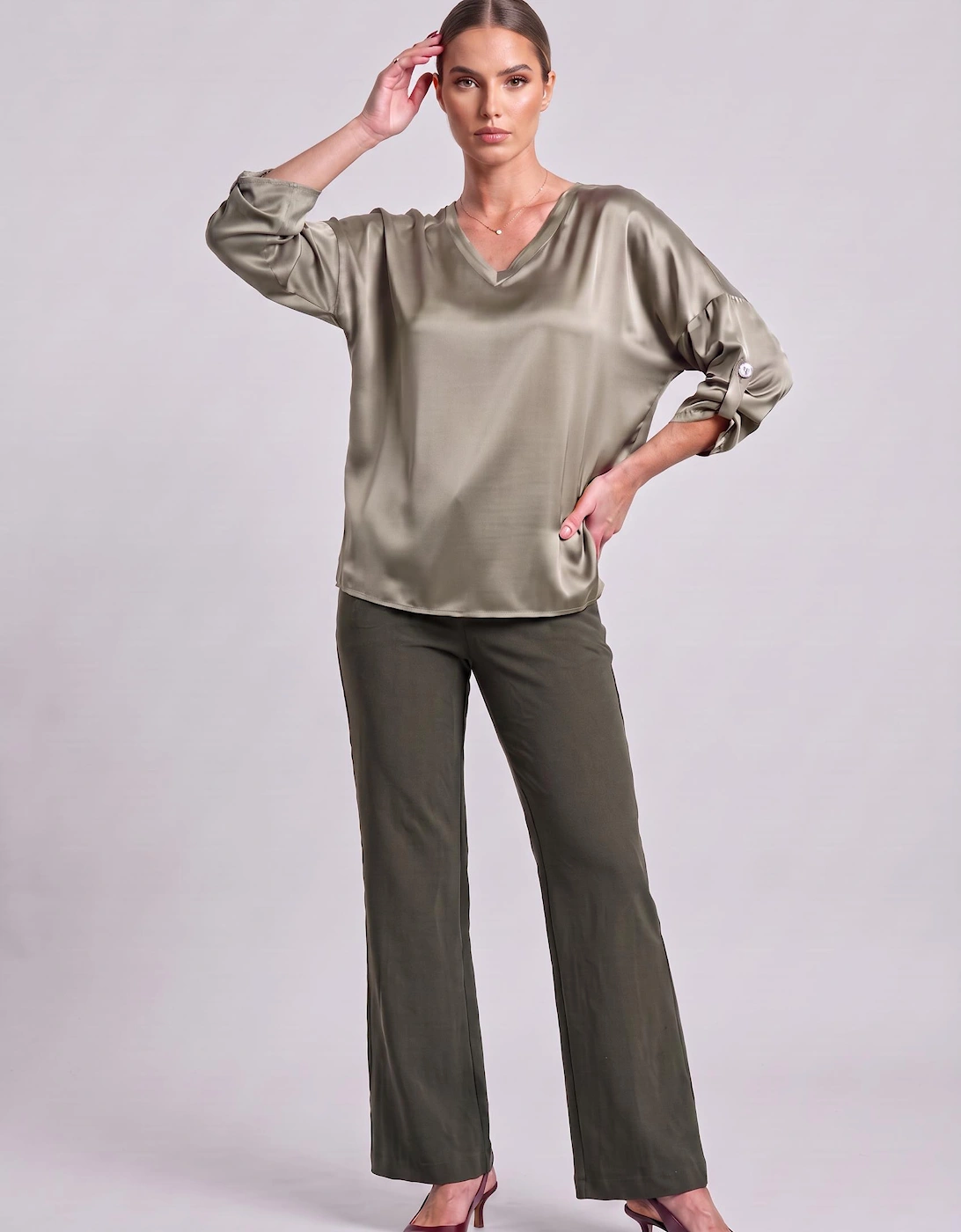 Satin Blouse Military