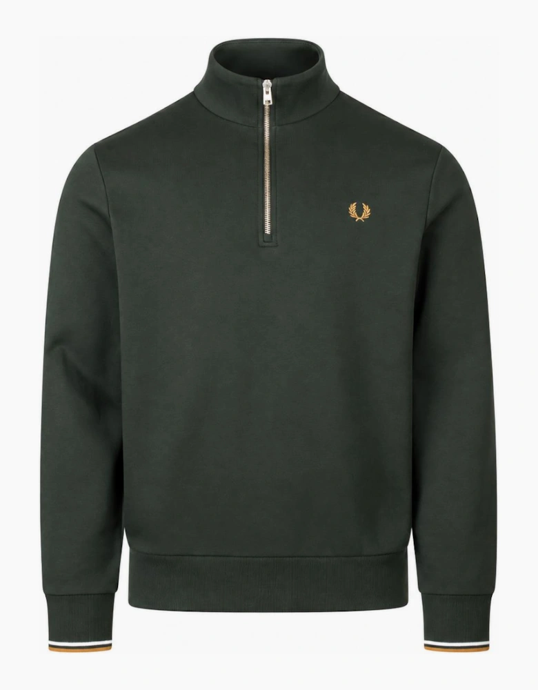 Fred Perry Half Zip Sweatshirt Night Green/Dusky Blue/Dark Caramel