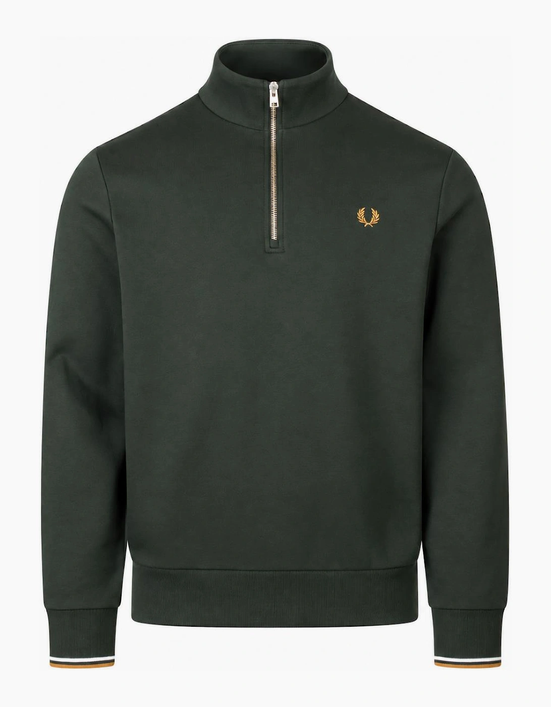 Fred Perry Half Zip Sweatshirt Night Green/Dusky Blue/Dark Caramel