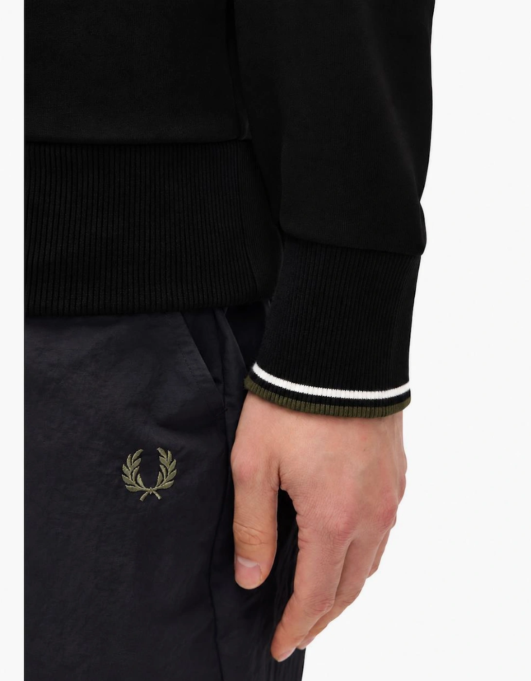 Fred Perry Half Zip Sweatshirt Black/Ecru/Laurel Wreath Green