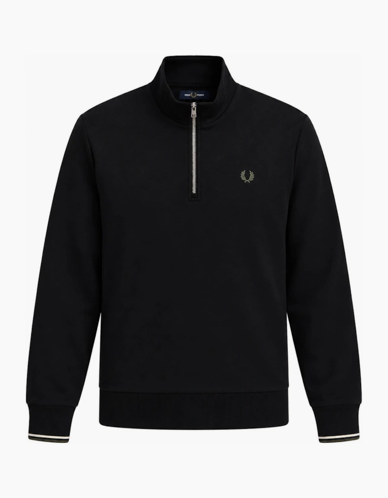 Fred Perry Half Zip Sweatshirt Black/Ecru/Laurel Wreath Green