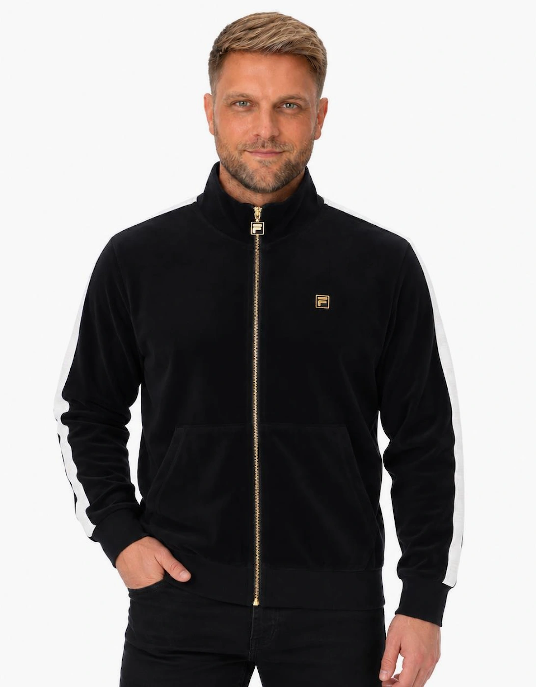 Fila Gold Bosco Velour Track Top Jacket Black