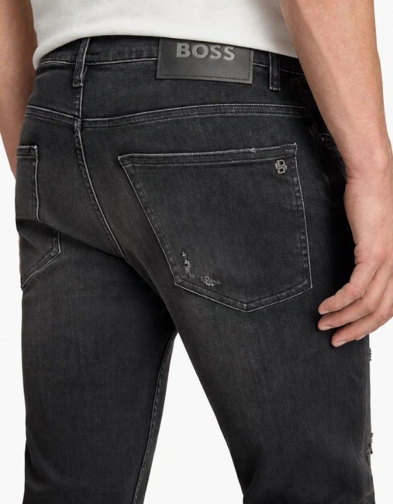 BOSS Delaware Distressed Soft Motion Slim fit Jeans Dark Grey