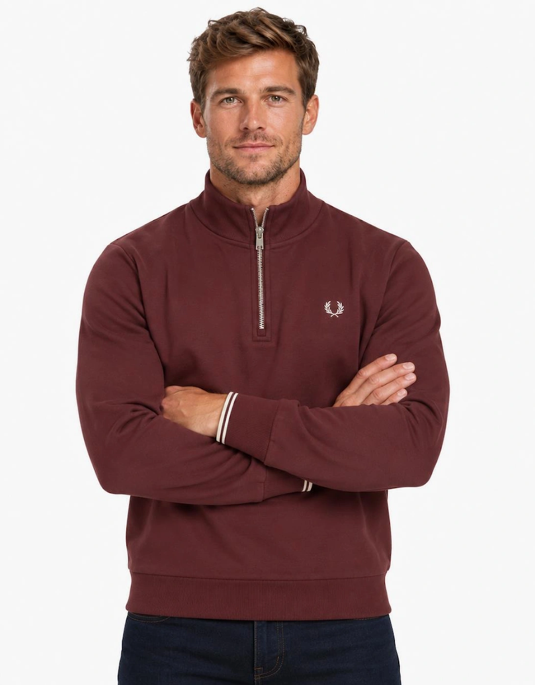 Fred Perry Half Zip Sweatshirt Oxblood/Ecru