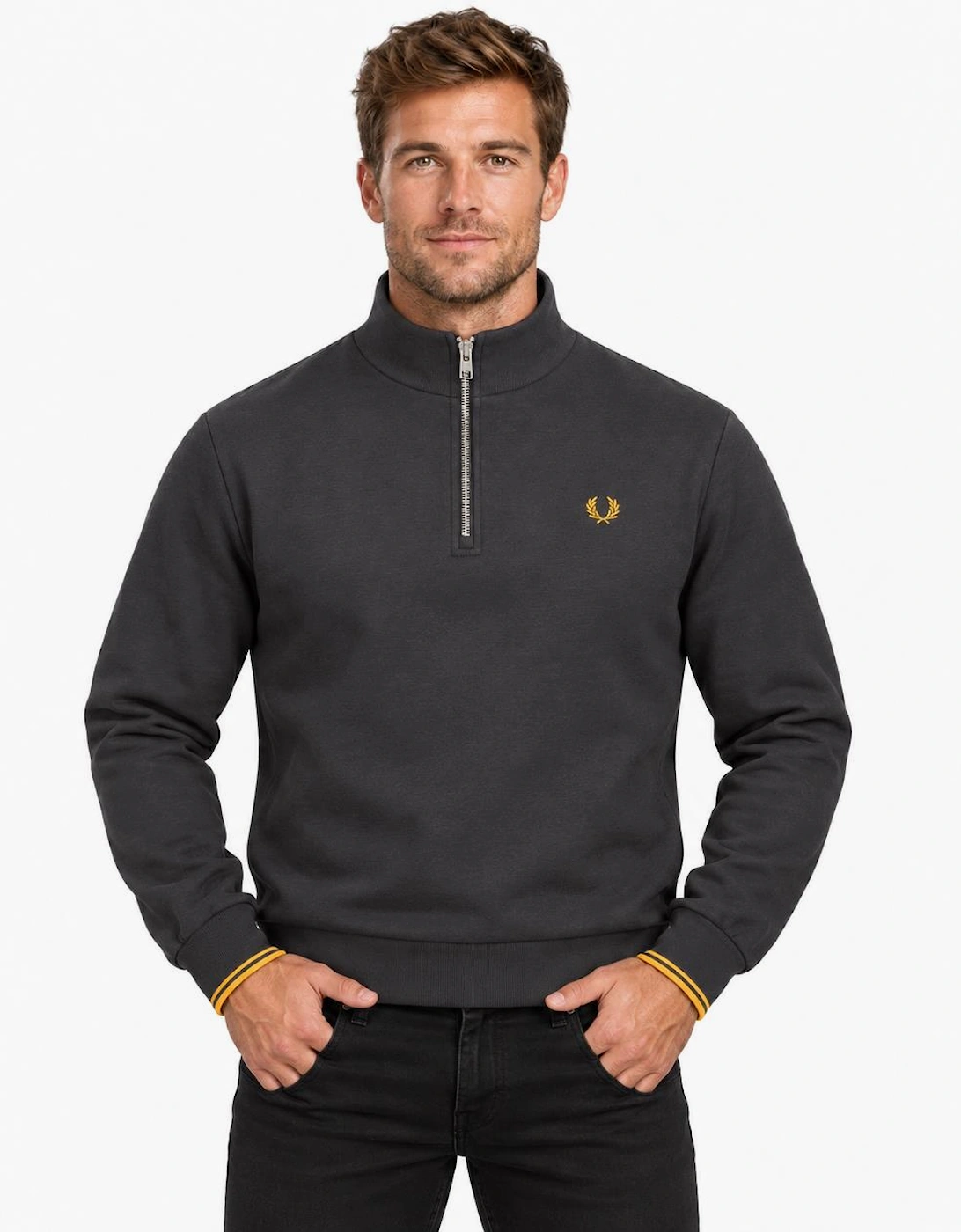 Fred Perry Half Zip Sweatshirt Anchor Grey/Golden
