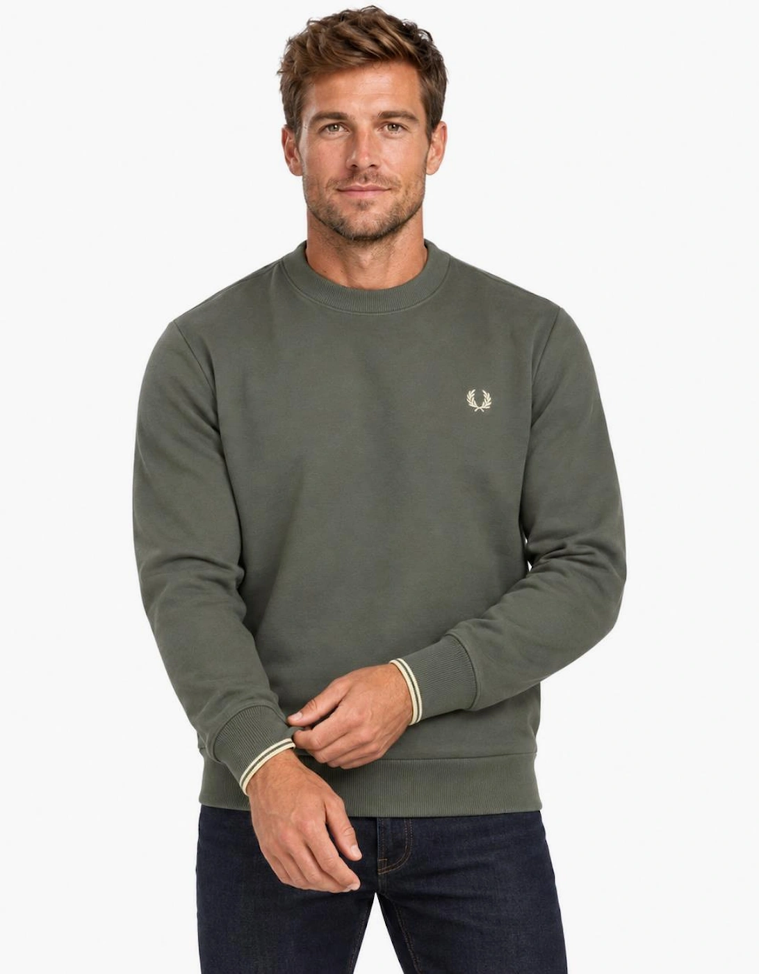 Fred Perry Crew Neck Sweatshirt Field Green/Oatmeal