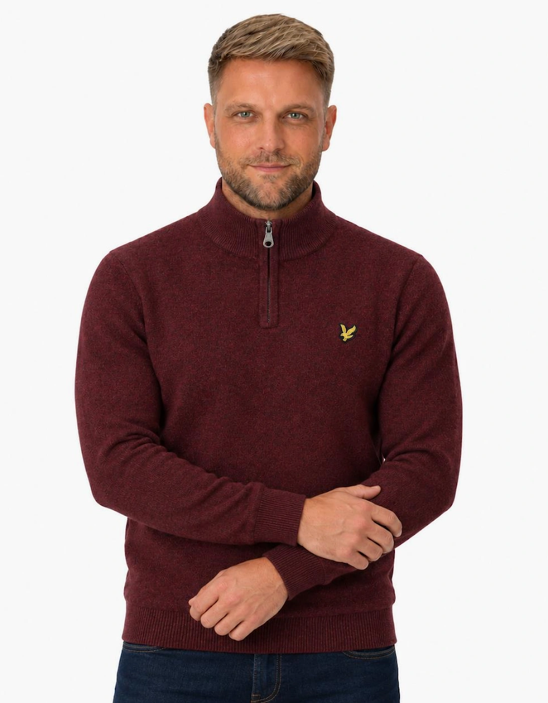 Lyle & Scott Lambswool Blend Quarter Zip Jumper Beetroot Marl