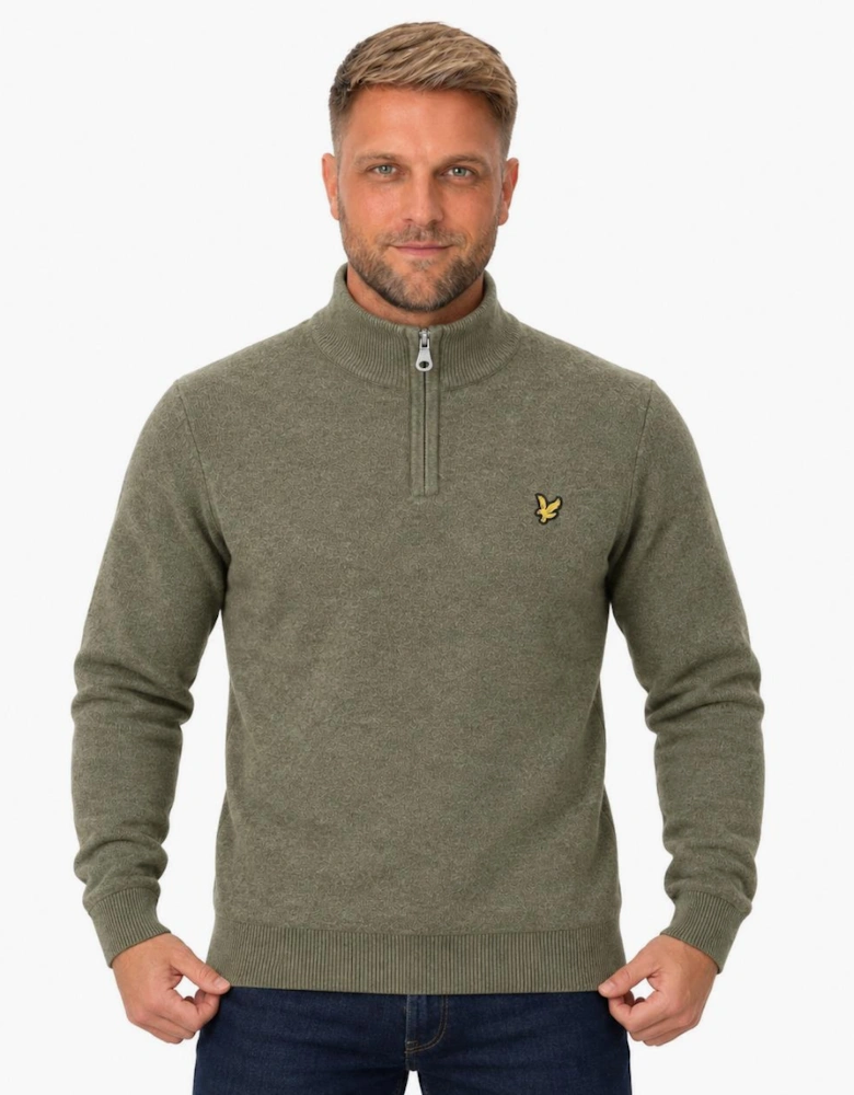 Lyle & Scott Lambswool Blend Quarter Zip Jumper Khaki Smoke Marl