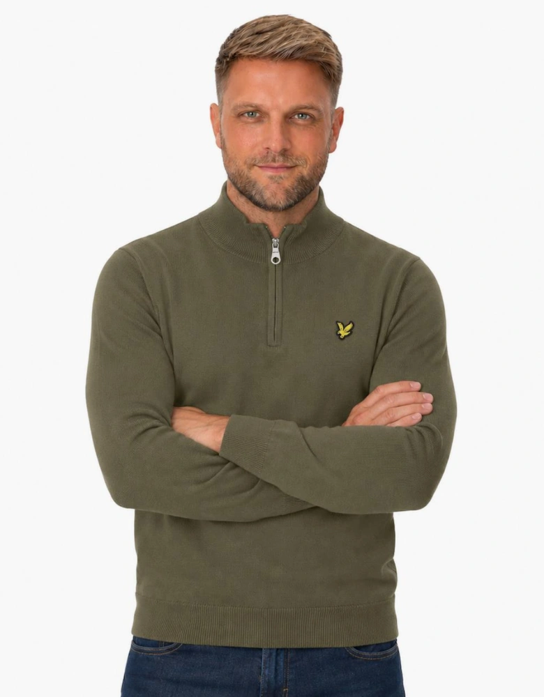 Lyle & Scott Cotton Merino Quarter Zip Jumper Khaki Ash