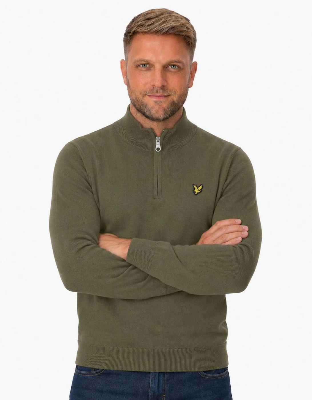 Lyle & Scott Cotton Merino Quarter Zip Jumper Khaki Ash