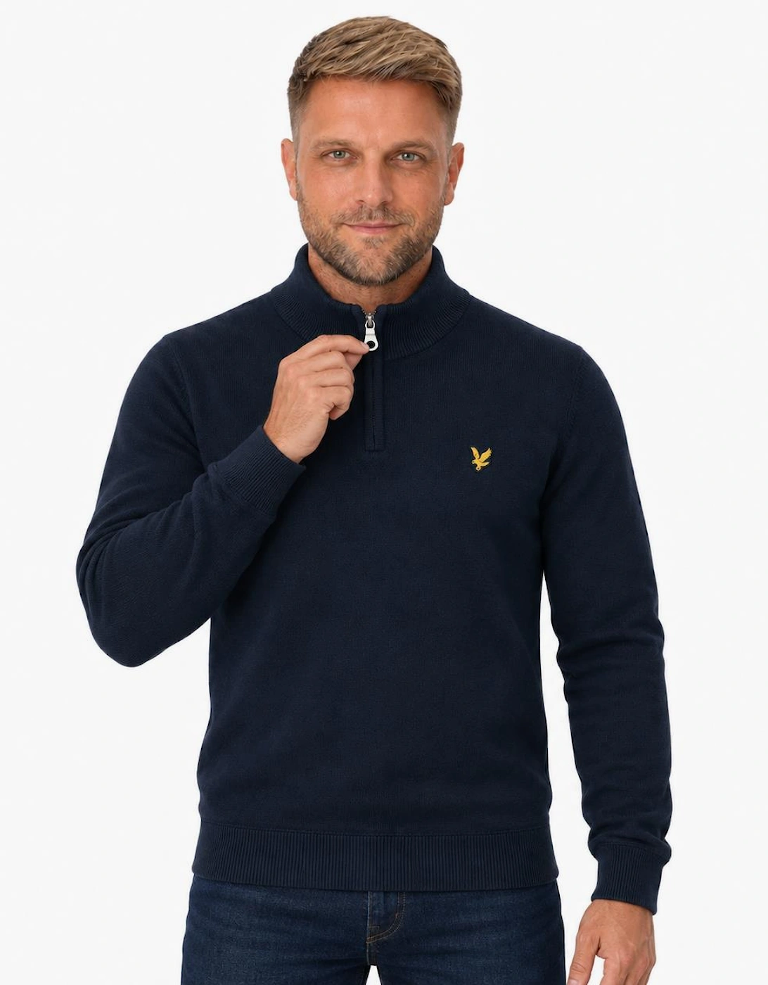 Lyle & Scott Cotton Merino Quarter Zip Jumper Dark Navy