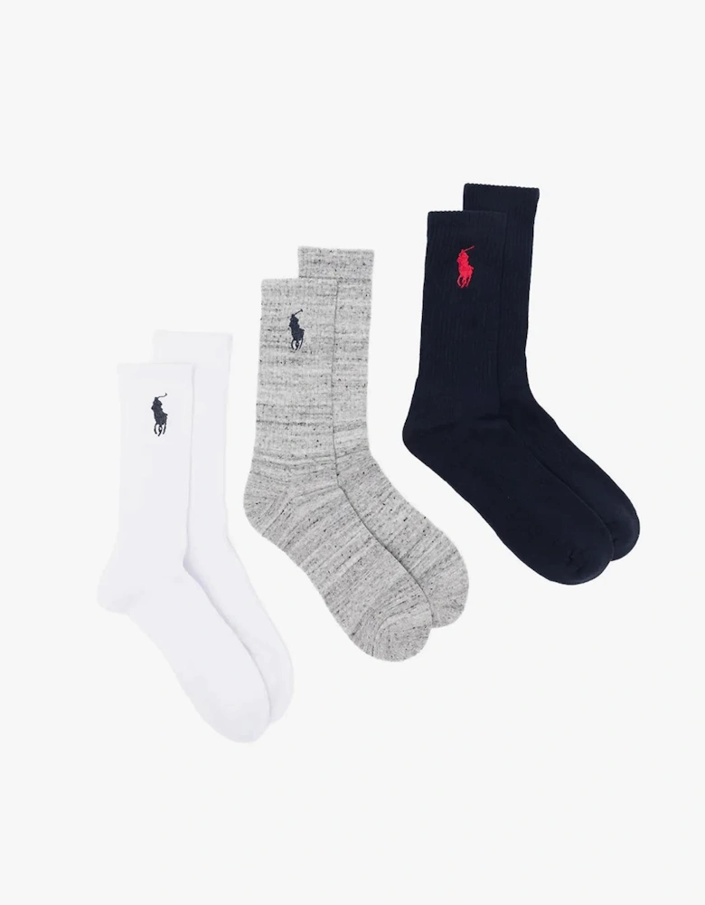 Polo Ralph Lauren EMBROIDBIGPP Mens Crew Socks Navy Assorted