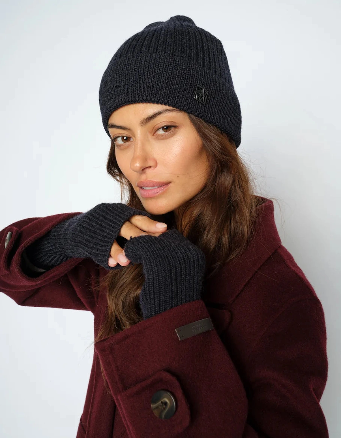Tova wool rib Mittens in Dark Navy