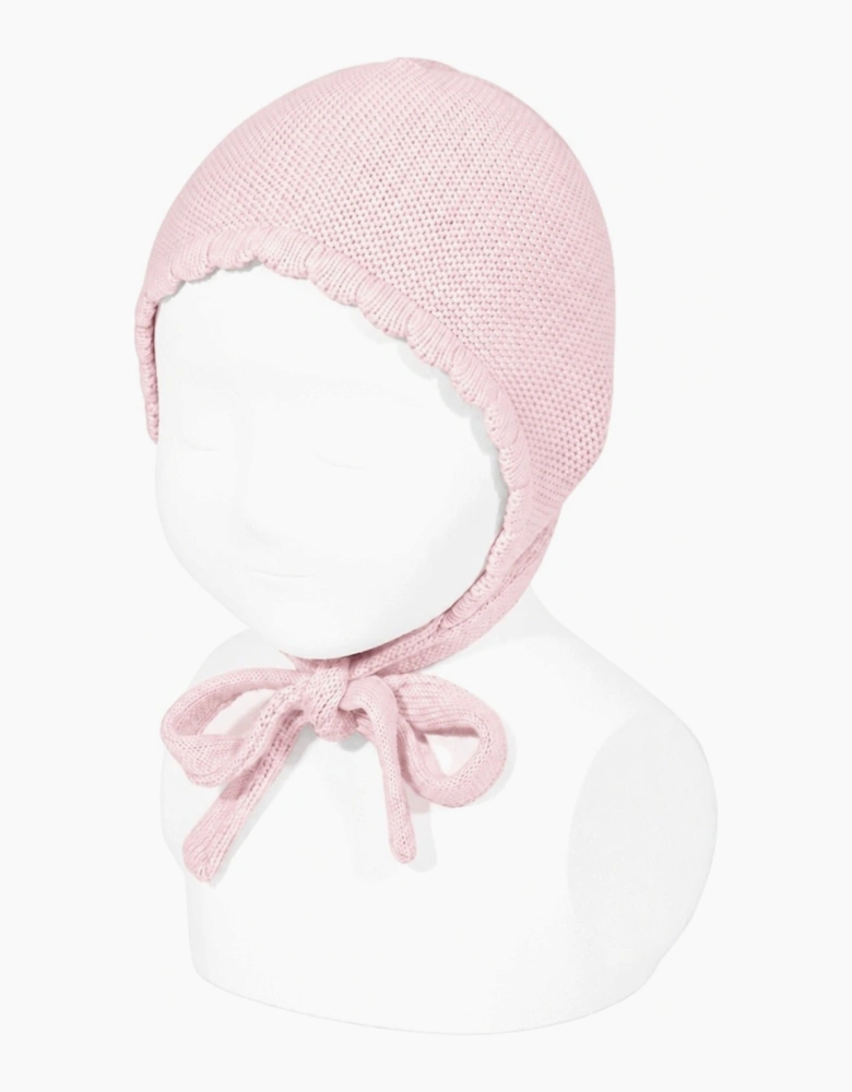 Girls Pale Pink 500 Knit Tie Bonnet