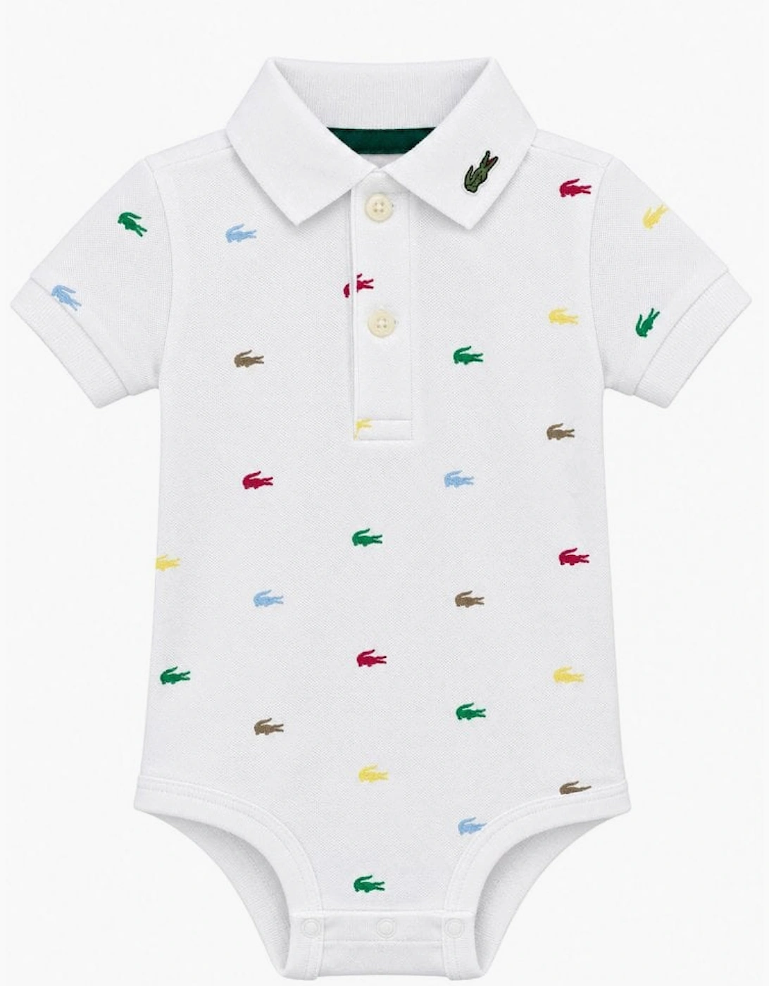 Lacoste Infant White Crocodile Print Bodysuit In Gift Box
