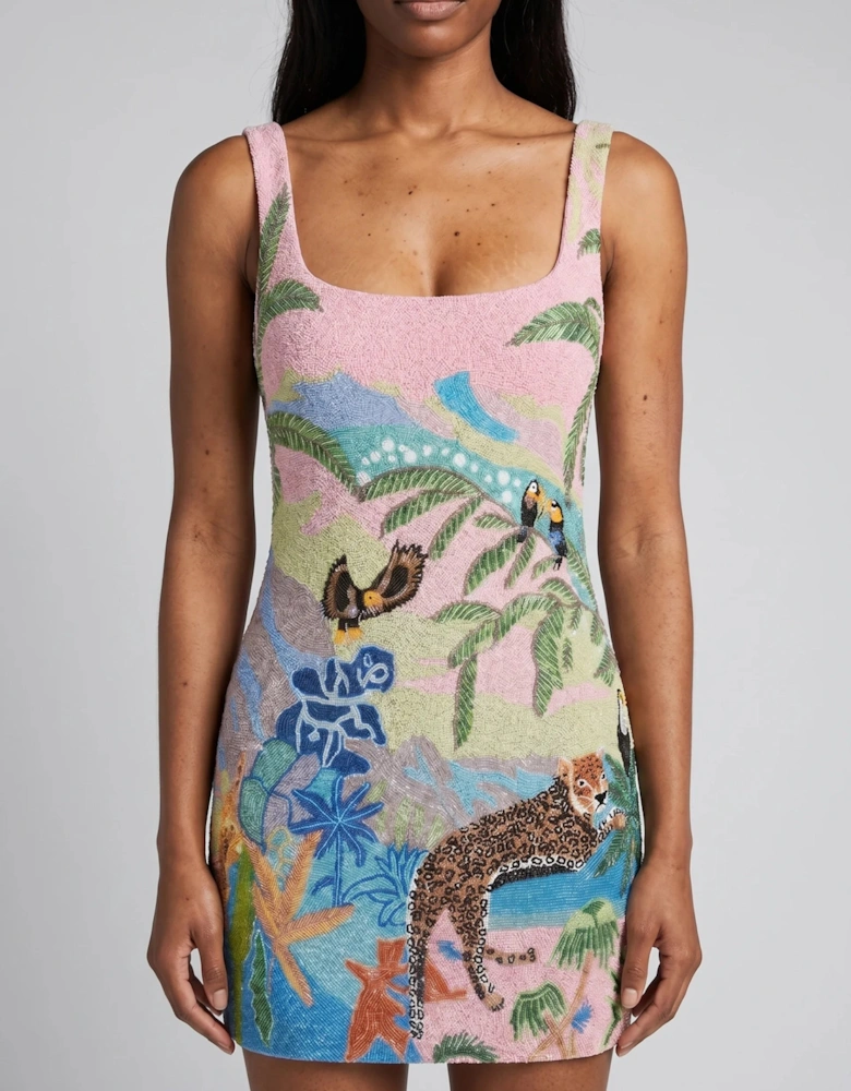 Pink Paradise Safari Beaded Mini Dress in Stock