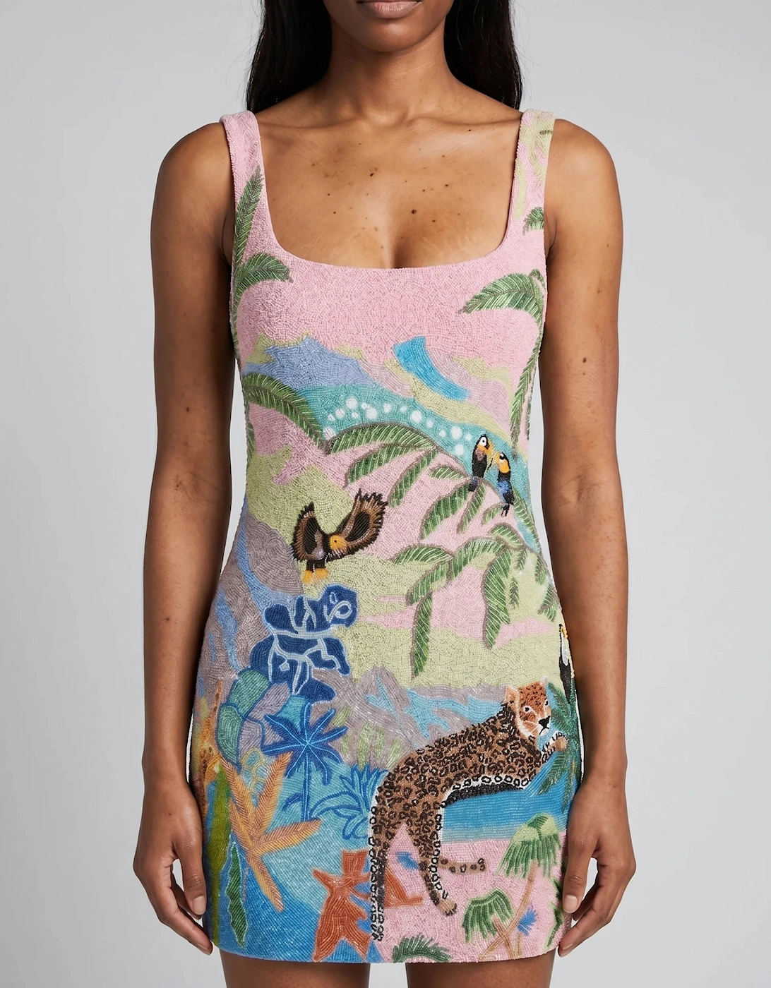 Pink Paradise Safari Beaded Mini Dress in Stock