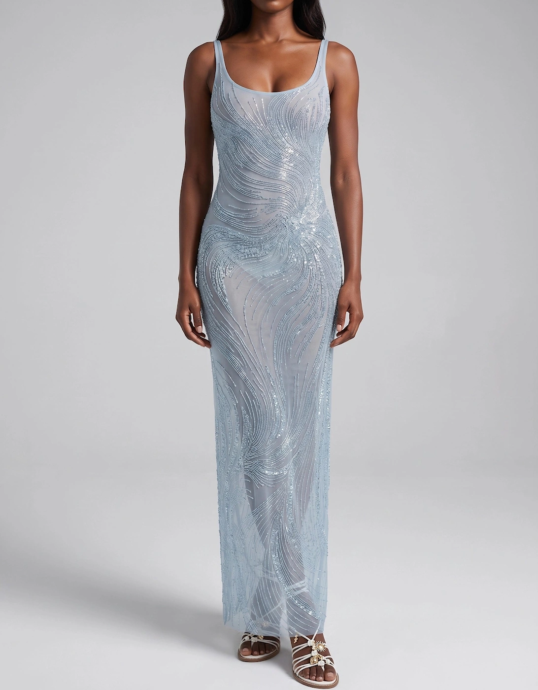 Saltwater Slip Blue Beaded Maxi Dress in Stock
