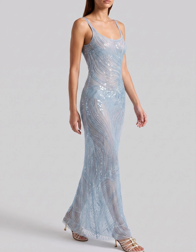 Saltwater Slip Blue Beaded Maxi Dress in Stock
