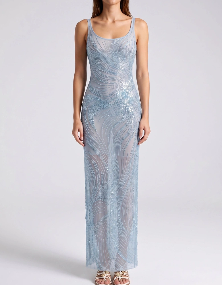 Saltwater Slip Blue Beaded Maxi Dress in Stock