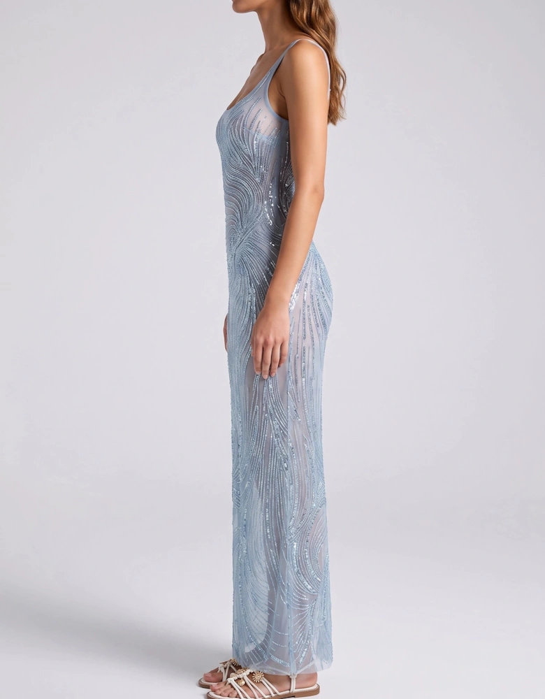 Saltwater Slip Blue Beaded Maxi Dress in Stock