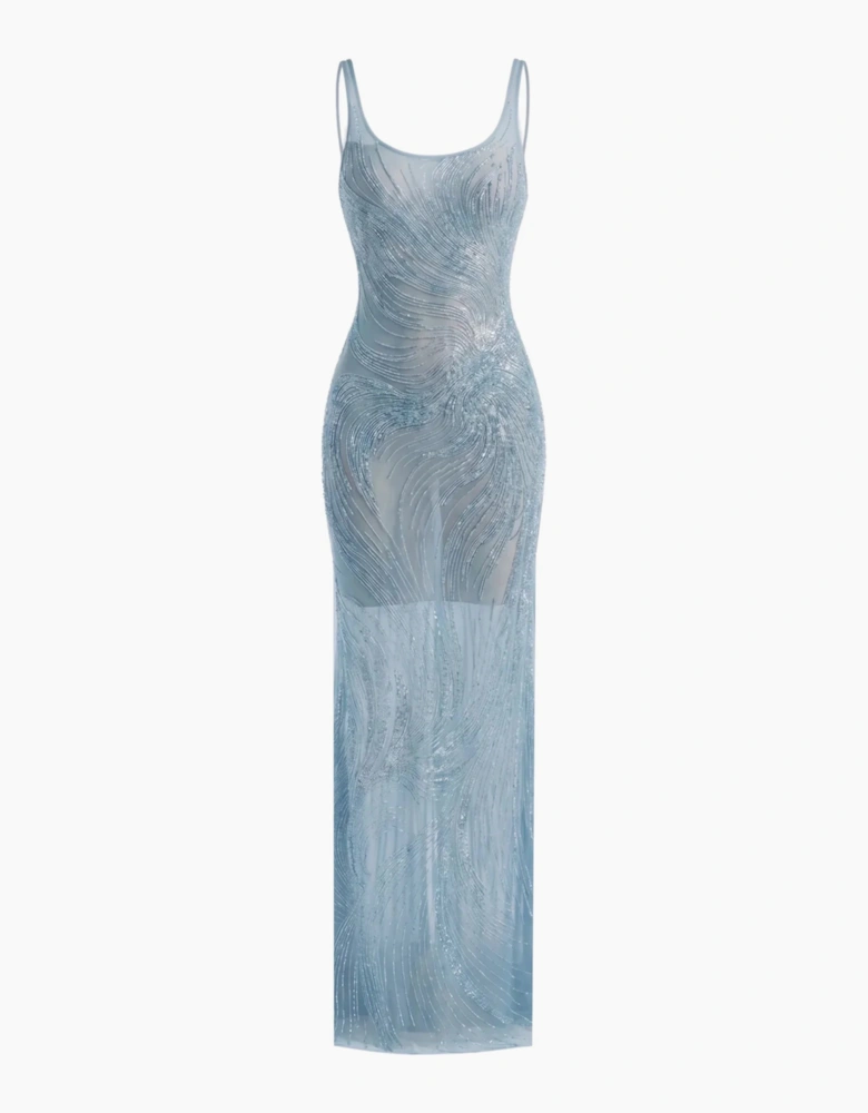 Saltwater Slip Blue Beaded Maxi Dress in Stock