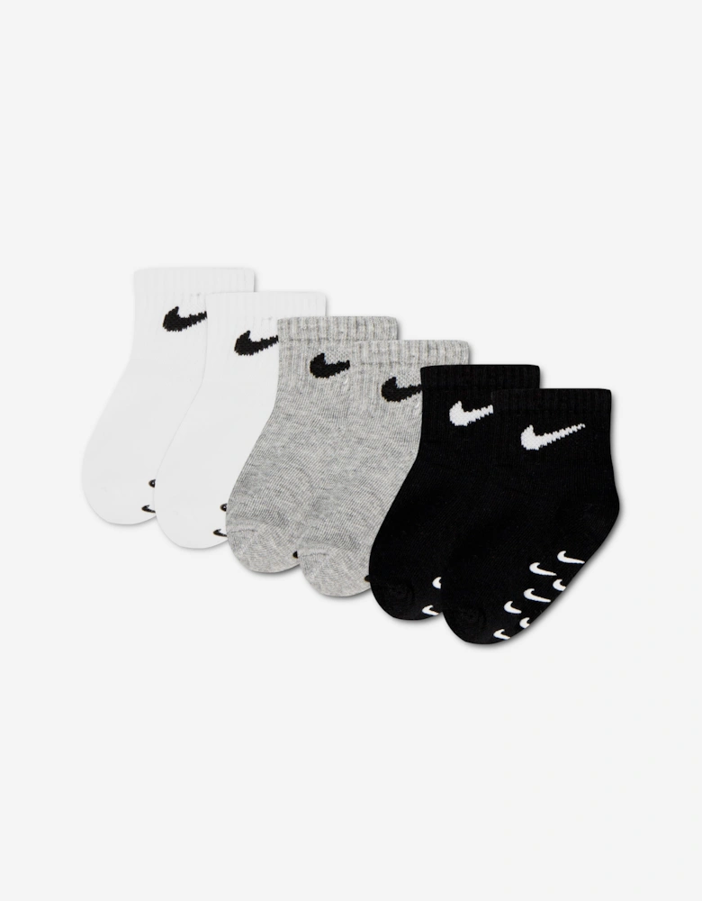 Nike Baby 6 Pack Core Swoosh Gripper Socks Set in Grey