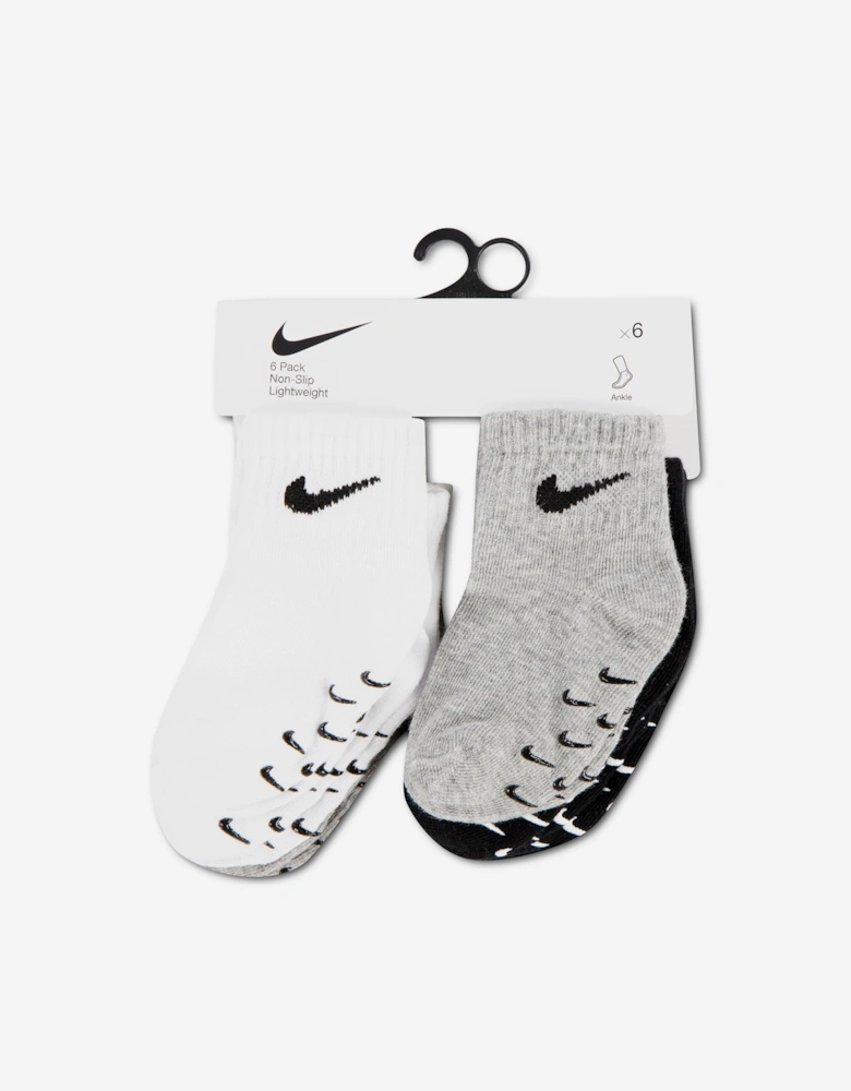 Nike Baby 6 Pack Core Swoosh Gripper Socks Set in Grey