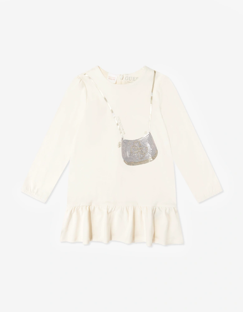 Guess Girls Bag Print Dress in Ivory