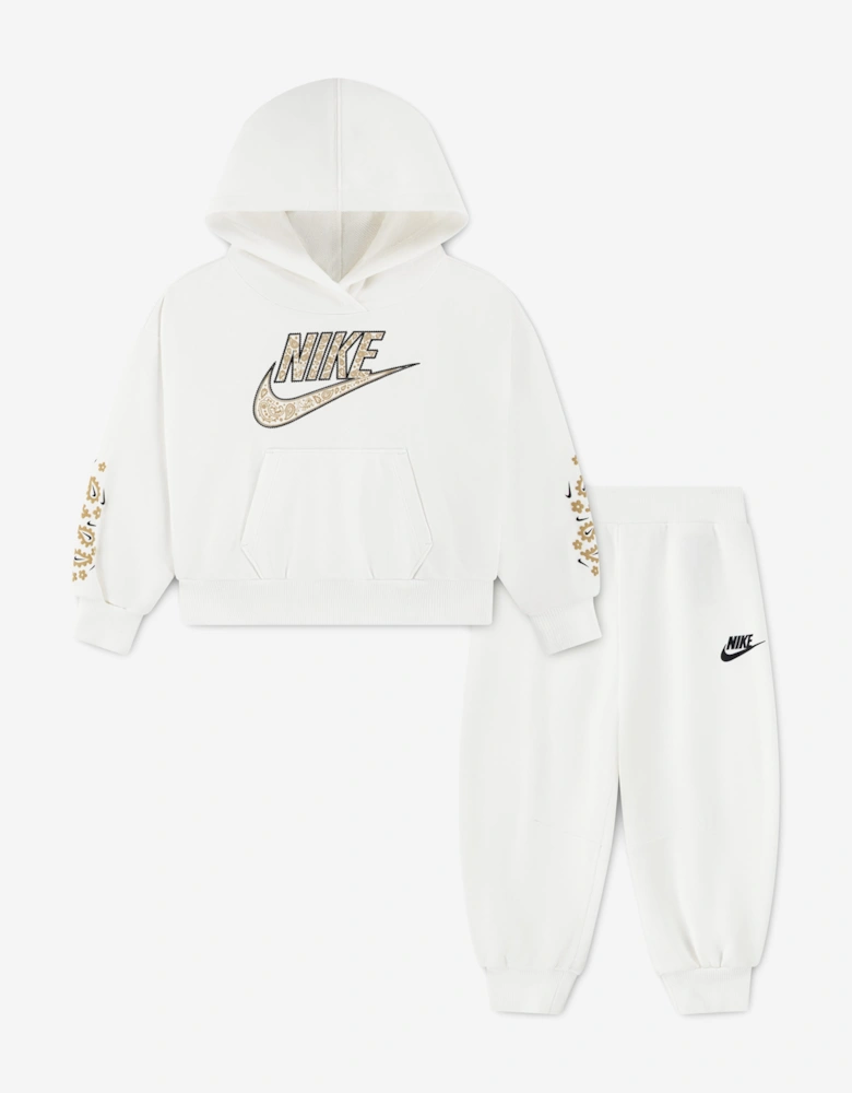 Nike Girls Retro Hoodie Tracksuit in Ivory
