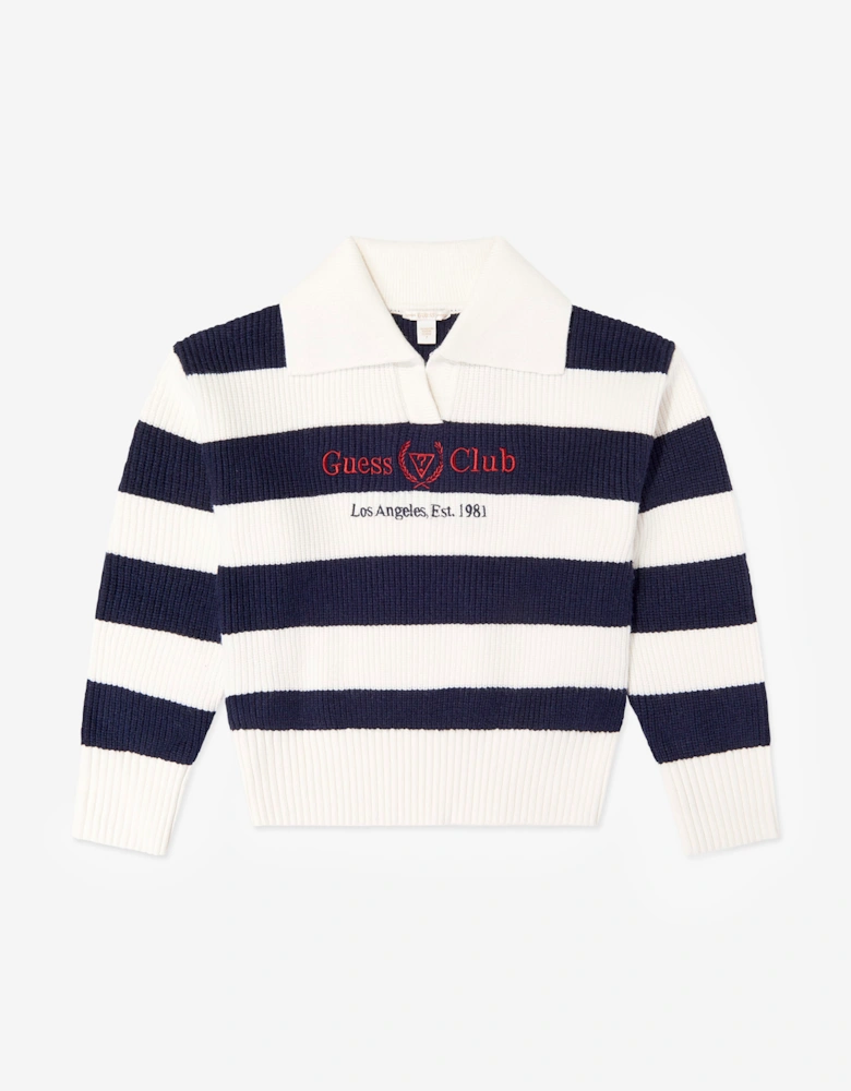 Guess Girls Striped Logo Jumper in Navy