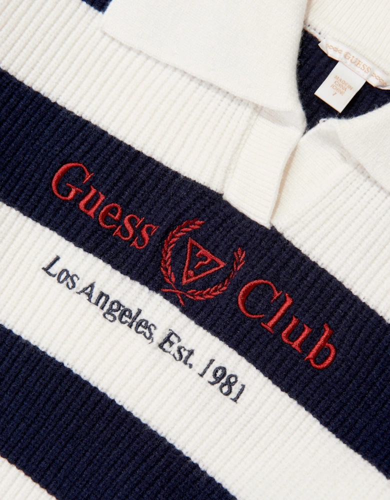 Guess Girls Striped Logo Jumper in Navy