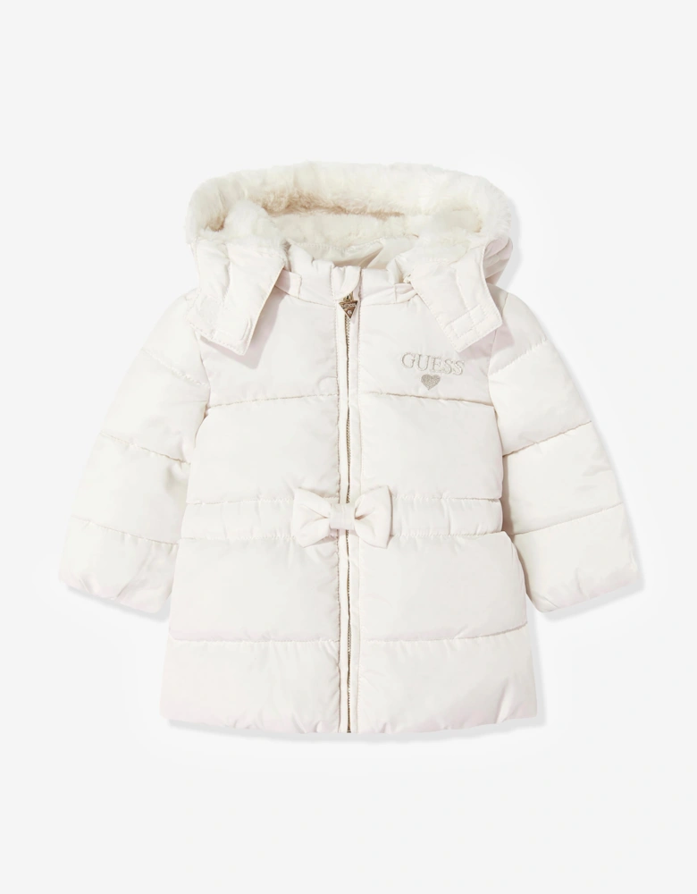 Guess Baby Girls Hooded Puffer Jacket in Ivory