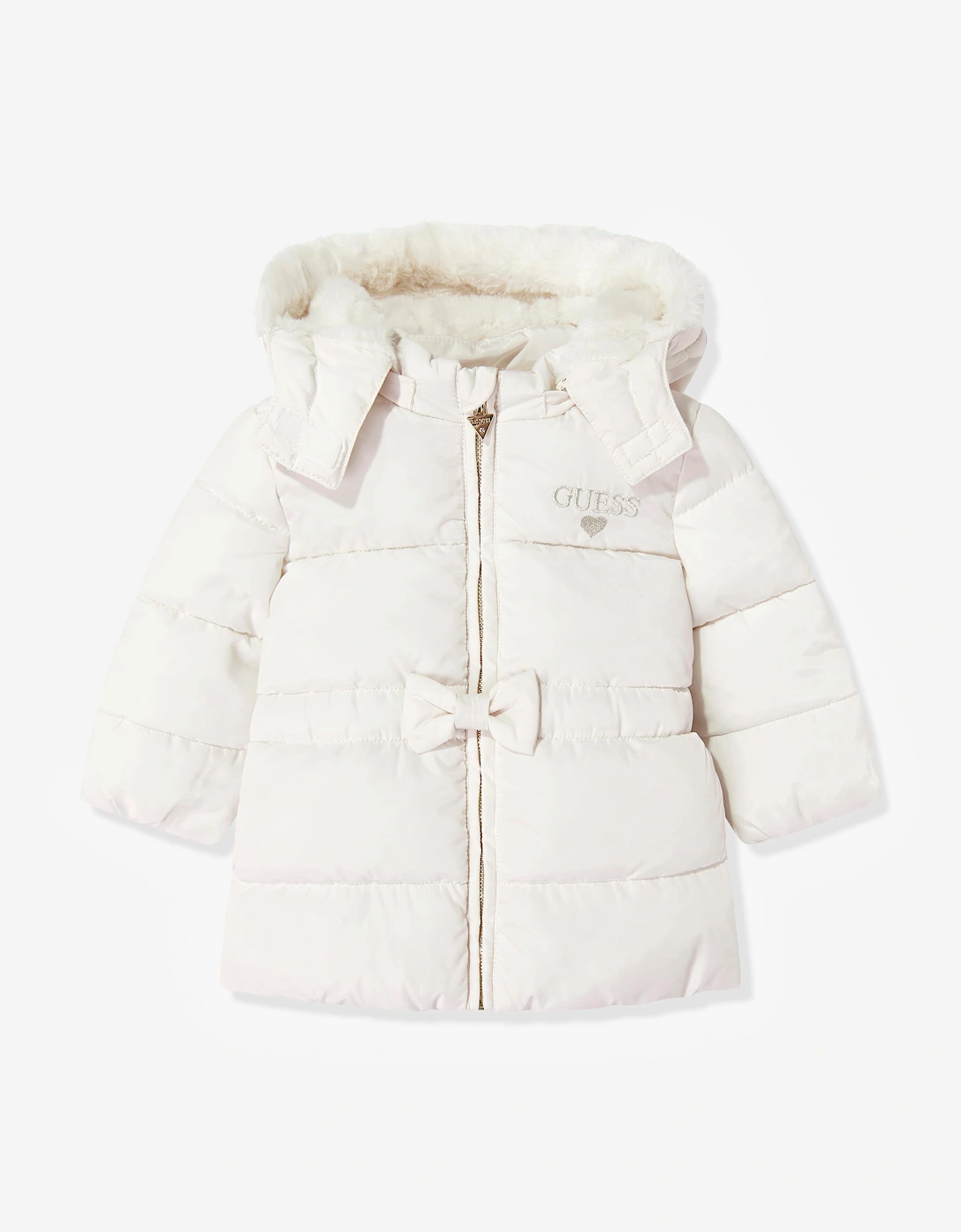 Guess Baby Girls Hooded Puffer Jacket in Ivory