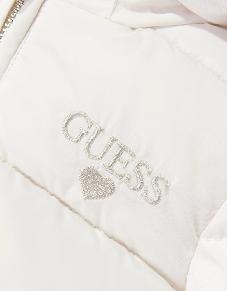 Guess Baby Girls Hooded Puffer Jacket in Ivory
